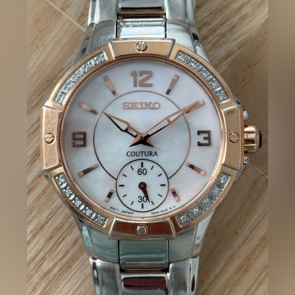Seiko Coutura Diamonds Rare Ladies Watch Two-Tone Case Bracelet Pearl Dial